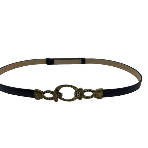 Chico's Thin Leather Belt with whimsigoth whimsifairy Art Deco Buckle L #hg1 - Picture 1 of 8